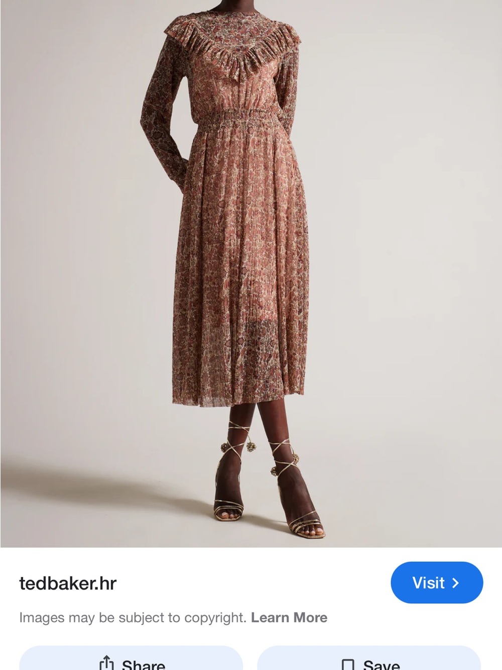 Ted Baker Floral Midi Dress in Dusty Rose and Cream
